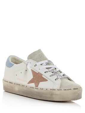 Golden Goose White Leather Sneakers with Pink Star and Blue Heel Hi Star